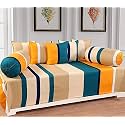 MallowWorld Beautiful Solid Satin Stripe Diwan Set Covers 8 Pieces Designer Printed Standard Diwan Set with 1 Single Bedsheet Size 60X90, 5 Cushions Covers and 2 Bolster Covers (RoyalYellow Color)