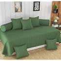 MallowWorld Beautiful Solid Satin Stripe Diwan Set Covers 8 Pieces Designer Printed Standard Diwan Set with 1 Single Bedsheet Size 60X90, 5 Cushions Covers and 2 Bolster Covers (Green Color)