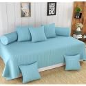 MallowWorld Beautiful Solid Satin Stripe Diwan Set Covers 8 Pieces Designer Printed Standard Diwan Set with 1 Single Bedsheet Size 60X90, 5 Cushions Covers and 2 Bolster Covers (Aqua Color)