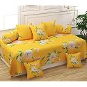 MallowWorld Beautiful Solid Satin Stripe Diwan Set Covers 8 Pieces Designer Printed Standard Diwan Set with 1 Single Bedsheet Size 60X90, 5 Cushions Covers and 2 Bolster Covers (Baby Yellow Color)