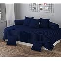 MallowWorld Beautiful Solid Satin Stripe Diwan Set Covers 8 Pieces Designer Printed Standard Diwan Set with 1 Single Bedsheet Size 60X90, 5 Cushions Covers and 2 Bolster Covers (NAVYBLUE Color)