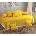 MallowWorld Beautiful Solid Satin Stripe Diwan Set Covers 8 Pieces Designer Printed Standard Diwan Set with 1 Single Bedsheet Size 60X90, 5 Cushions Covers and 2 Bolster Covers (Wine Color)