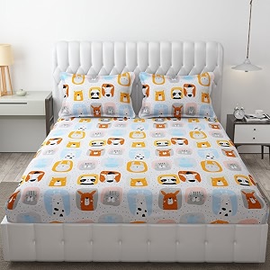 mallowworld cartoon print elastic fitted bedsheets with cotton feel premium glace cotton queen size elastic fitted bedsheet with 2 pillow covers white panda size 72 x 60 x 8 inch