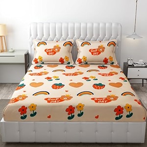mallowworld cartoon print elastic fitted bedsheets with cotton feel premium glace cotton king bedsheet for double bed elastic fitted with 2 pillow covers goodday size 72 x 78 x 8 inch