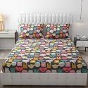 MallowWorld Cartoon Print Elastic Fitted Bedsheets with Cotton Feel Premium Glace Cotton Queen Size Elastic Fitted Bedsheet with 2 Pillow Covers (Lovely Teddy) Size 72 x 60 x 8 inch