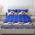 MallowWorld Cartoon Print Elastic Fitted Bedsheets with Cotton Feel Premium Glace Cotton King Bedsheet for Double Bed Elastic Fitted with 2 Pillow Covers (Animal Carnival) Size 72 x 78 x 8 inch