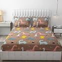 MallowWorld Cartoon Print Elastic Fitted Bedsheets with Cotton Feel Premium Glace Cotton King Bedsheet for Double Bed Elastic Fitted with 2 Pillow Covers (Dianasour Print) Size 72 x 78 x 8 inch