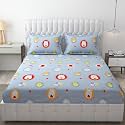 MallowWorld Cartoon Print Elastic Fitted Bedsheets with Cotton Feel Premium Glace Cotton King Bedsheet for Double Bed Elastic Fitted with 2 Pillow Covers (Jungle Lion) Size 72 x 78 x 8 inch