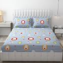 MallowWorld Cartoon Print Elastic Fitted Bedsheets with Cotton Feel Premium Glace Cotton Queen Size Elastic Fitted Bedsheet with 2 Pillow Covers (Jungle Lion) Size 72 x 60 x 8 inch