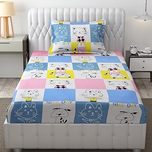 mallowworld cartoon print king size  microfiber bed sheet for single bed  floral design bed spread with 1 pillow covers  wrinkle free hypo-allergenic bedsheetsbedcover 60x90 nice cat