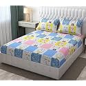 MallowWorld Cartoon Print King Size | Microfiber Bed Sheet for Double Bed | Floral Design Bed Spread with 2 Pillow Covers | Wrinkle Free Hypo-Allergenic Bedsheets/Bedcover (90x95 Nice Cat)