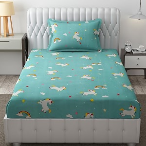 mallowworld kids cartoon beautiful rainbow print kids bedsheet 1 single bedsheet with 1 pillow cover size 60 inch x 90 inch