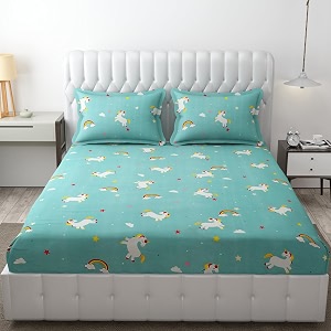 mallowworld kids cartoon beautiful rainbow print kids bedsheet 1 double bedsheet with 2 pillow covers size 90 inch x 100 inch