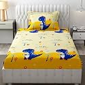 MallowWorld Kids Cartoon Dinasaur Selfie Print bedsheet 1 Single Bedsheet with 1 Pillow Cover Size 60 inch x 90 inch