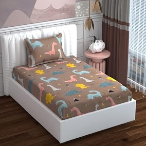 mallowworld kids cartoon dinasour printed 1 single bedsheet with 1 pillow cover size 60 inch x 90 inch