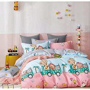 mallowworld kids cartoon jungle safari print bedsheet 1 double bedsheet with 2 pillow covers size 90 inch x 100 inch