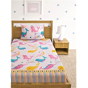 mallowworld kids cartoon soothing fish cartoon print bedsheet 1 single bedsheet with 1 pillow cover size 60 inch x 90 inch