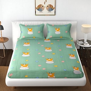 mallowworld kids cartoon soothing sunshine print blue bedsheet 1 double bedsheet with 2 pillow covers size 90 inch x 100 inch