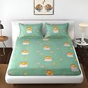 MallowWorld Kids Cartoon Soothing Sunshine Print Blue Bedsheet 1 Double Bedsheet with 2 Pillow Covers Size 90 inch x 100 inch