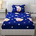 MallowWorld Kids Cartoon Unicorn Printed Black Double Bedsheet with 1 Pillow Cover Size 60 inch x 90 inch