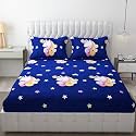 MallowWorld Kids Cartoon Unicorn Printed Black Double Bedsheet with 2 Pillow Covers Size 90 inch x 100 inch