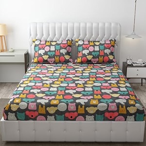 mallowworld microfiber wrinkle free soft hypoallergenic  cartoon printed  double bed king size teddy printed kids bedsheet for boys amp girls room 90x95 inches