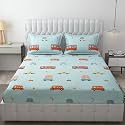 MallowWorld Microfiber Wrinkle Free Soft Hypoallergenic | Cartoon Printed | Double Bed King Size Bus Printed Kids Bedsheet for Boys &amp; Girls Room (90x95 Inches)