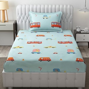 mallowworld microfiber wrinkle free soft for kids single bed king size 6x90 inches cartoon printed  single bed bus printed kids bedsheet for boys amp girls room