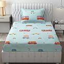 MallowWorld Microfiber Wrinkle Free Soft for Kids (Single Bed King Size 6X90 Inches) Cartoon Printed | Single Bed Bus Printed Kids Bedsheet for Boys &amp; Girls Room