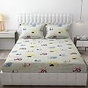 MallowWorld Cartoon Print Elastic Fitted Bedsheets with Cotton Feel Premium Glace Cotton King Bedsheet for Double Bed Elastic Fitted with 2 Pillow Covers (Jungle Crane) Size 72 x 78 x 8 inch