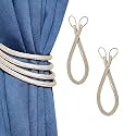 2 Pack Curtain 4 Strand Ropes Tiebacks Tie-Backs, Curtain Handmade Holdbacks, Polyester 4 Strand Cord Rope Tieback - Black