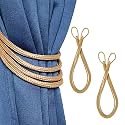 2 Pack Curtain 4 Strand Ropes Tiebacks Tie-Backs, Curtain Handmade Holdbacks, Polyester 4 Strand Cord Rope Tieback - Black
