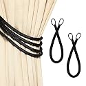2 Pack Curtain 4 Strand Ropes Tiebacks Tie-Backs, Curtain Handmade Holdbacks, Polyester 4 Strand Cord Rope Tieback - Black