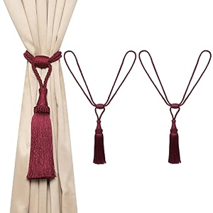 2 pack curtain tiebacks handmade elegant curtain tie backs holdbacks with tassel polyester curtain tieback for home office hotel decor - burgandy red
