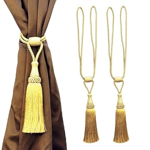 2 pack curtain tiebacks handmade shiny metallic zari yarns curtain tie backs holdbacks with tassel curtain tieback for home office hotel decor metallic gold