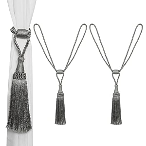 2 pack curtain tiebacks handmade elegant curtain tie backs holdbacks with tassel polyester curtain tieback for home office hotel decor - gray