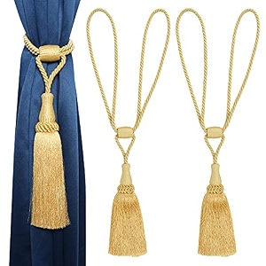 2 pack curtain tiebacks handmade elegant curtain tie backs holdbacks with tassel polyester curtain tieback for home office hotel decor - light gold
