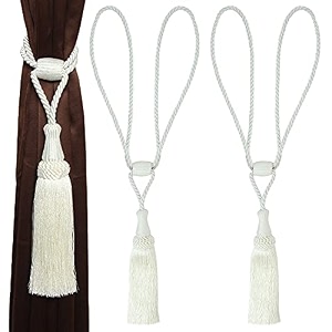 2 pack curtain tiebacks handmade elegant curtain tie backs holdbacks with tassel polyester curtain tieback for home office hotel decor - cream