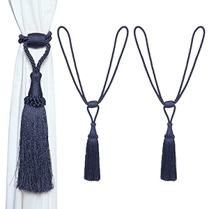 2 pack curtain tiebacks handmade elegant curtain tie backs holdbacks with tassel polyester curtain tieback for home office hotel decor - blue