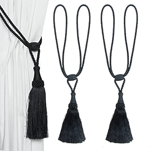 2 pack curtain tiebacks handmade elegant curtain tie backs holdbacks with tassel polyester curtain tieback for home office hotel decor - black