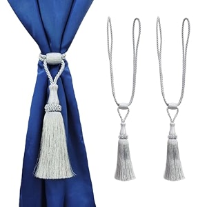 2 pack curtain tiebacks handmade shiny metallic zari yarns curtain tie backs holdbacks with tassel curtain tieback for home office hotel decor metallic silver