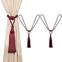 2 Pack Curtain Tiebacks Handmade Elegant Curtain Tie Backs Holdbacks with Tassel, Polyester Curtain Tieback for Home Office Hotel Decor - Burgandy RED