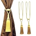 2 Pack Curtain Tiebacks Handmade Shiny Metallic zari Yarns Curtain Tie Backs Holdbacks with Tassel, Curtain Tieback for Home Office Hotel Decor (Metallic Gold)
