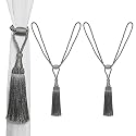 2 Pack Curtain Tiebacks Handmade Elegant Curtain Tie Backs Holdbacks with Tassel, Polyester Curtain Tieback for Home Office Hotel Decor - Gray
