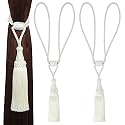 2 Pack Curtain Tiebacks Handmade Elegant Curtain Tie Backs Holdbacks with Tassel, Polyester Curtain Tieback for Home Office Hotel Decor - Cream