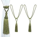 2 Pack Curtain Tiebacks Handmade Elegant Curtain Tie Backs Holdbacks with Tassel, Polyester Curtain Tieback for Home Office Hotel Decor - Green