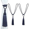 2 Pack Curtain Tiebacks Handmade Elegant Curtain Tie Backs Holdbacks with Tassel, Polyester Curtain Tieback for Home Office Hotel Decor - Blue