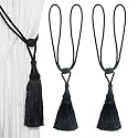 2 Pack Curtain Tiebacks Handmade Elegant Curtain Tie Backs Holdbacks with Tassel, Polyester Curtain Tieback for Home Office Hotel Decor - Black