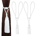 2 Pack Curtain Tiebacks Handmade Elegant Curtain Tie Backs Holdbacks with Tassel, Polyester Curtain Tieback for Home Office Hotel Decor - White