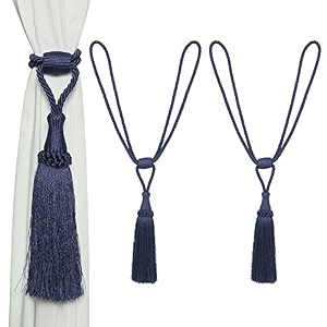 4 pack curtain tiebacks handmade elegant curtain tie backs holdbacks with tassel polyester curtain tieback for home office hotel decor - blue